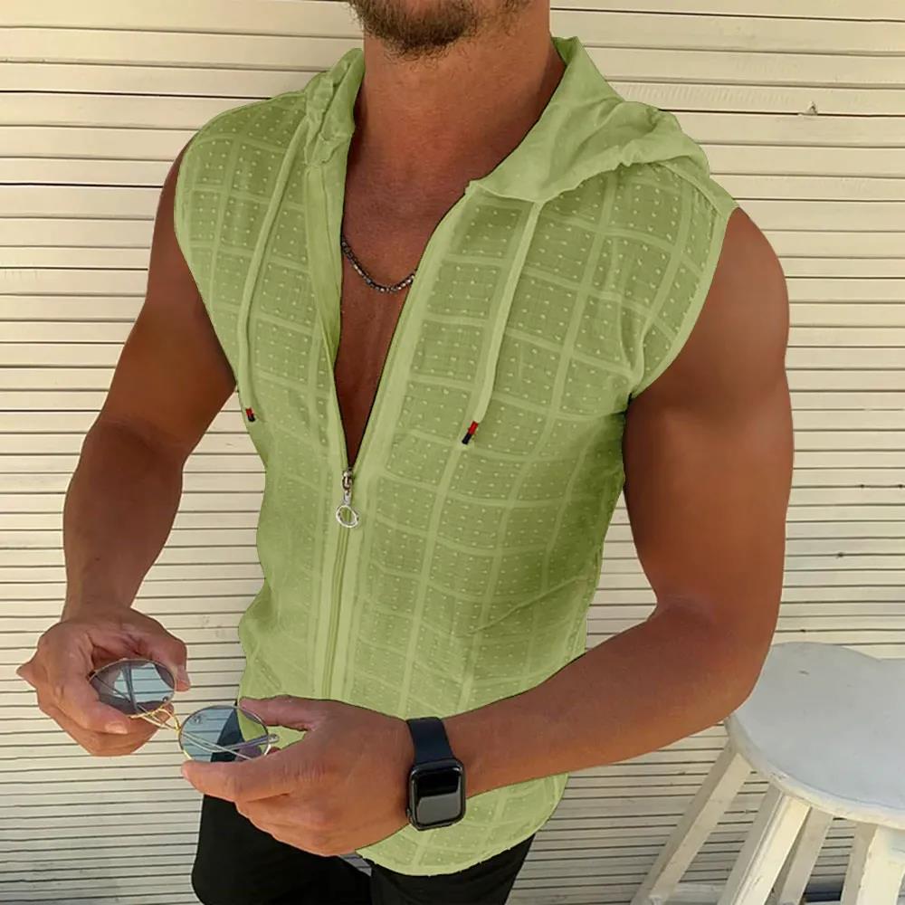Sleeveless Undershirt - 2026 sleeveless hooded zipper cardigan T-shirt