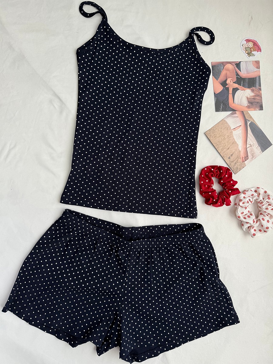 Navy Dot Ribbed Shorts Sets Wo – обзор и цена Tank Top Ribbed