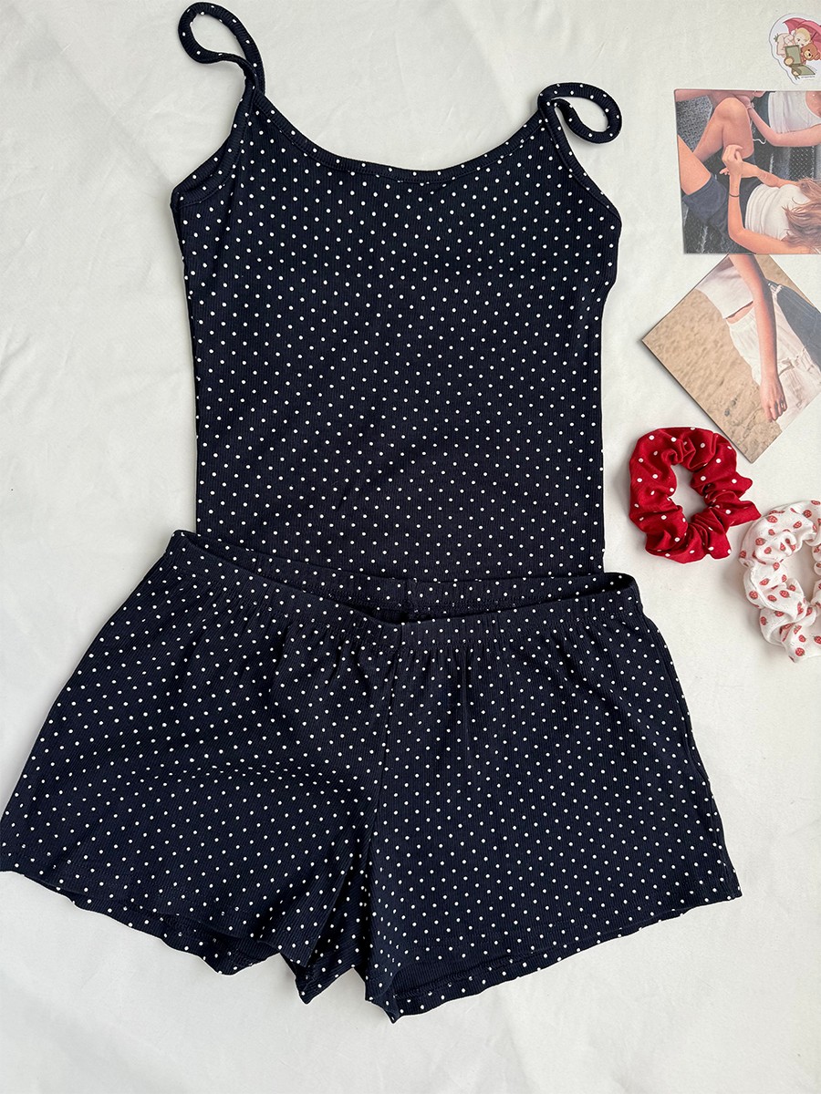 Navy Dot Ribbed Shorts Sets Wo – обзор и цена Tank Top Ribbed